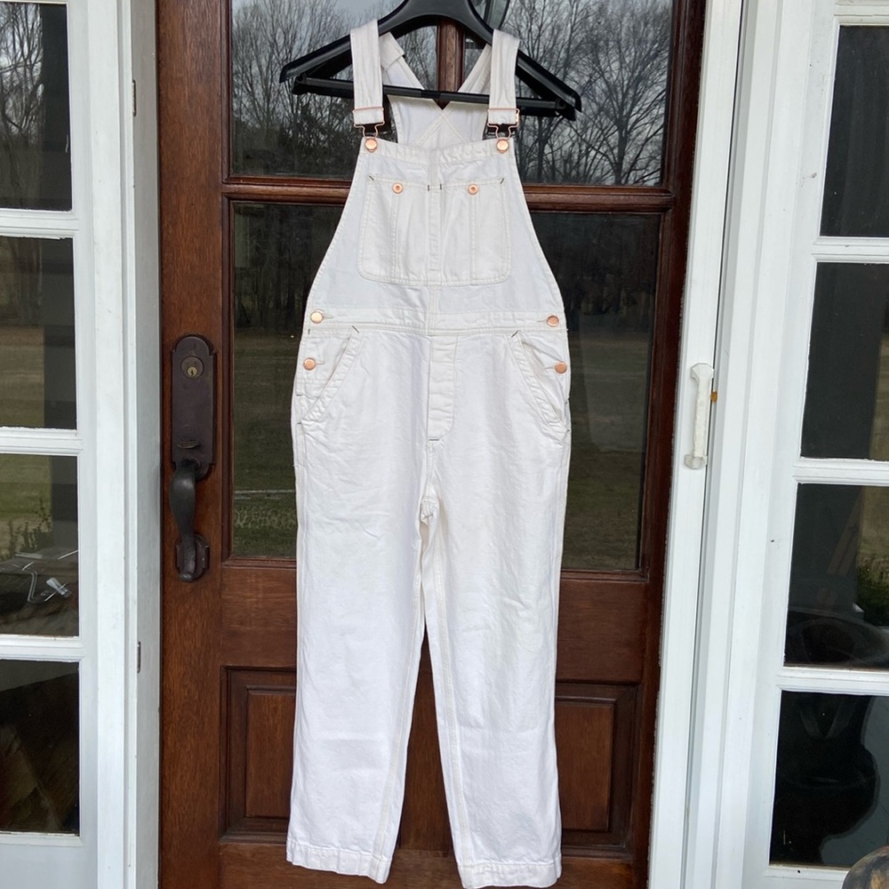 Free Prople White Denim Overalls Jumpsuit